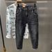 Men's Slim Fit Denim Jeans Black Gray Color Blocking Style Trendy Brand Elastic Long Pants For Autumn Winter Versatile_mkmklike.com
