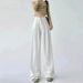 Summer New Style White Pleated Textured Straight-leg Jeans, Plus Size Women's Loose High-waisted Slimming Drapey_mkmklike.com