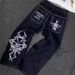 Y2K Jeans New Harajuku Hip Hop Men's Retro Skull Graphic Embroidered Baggy Jeans Denim Pants Men Goth High Waist Wide Trousers_mkmklike.com