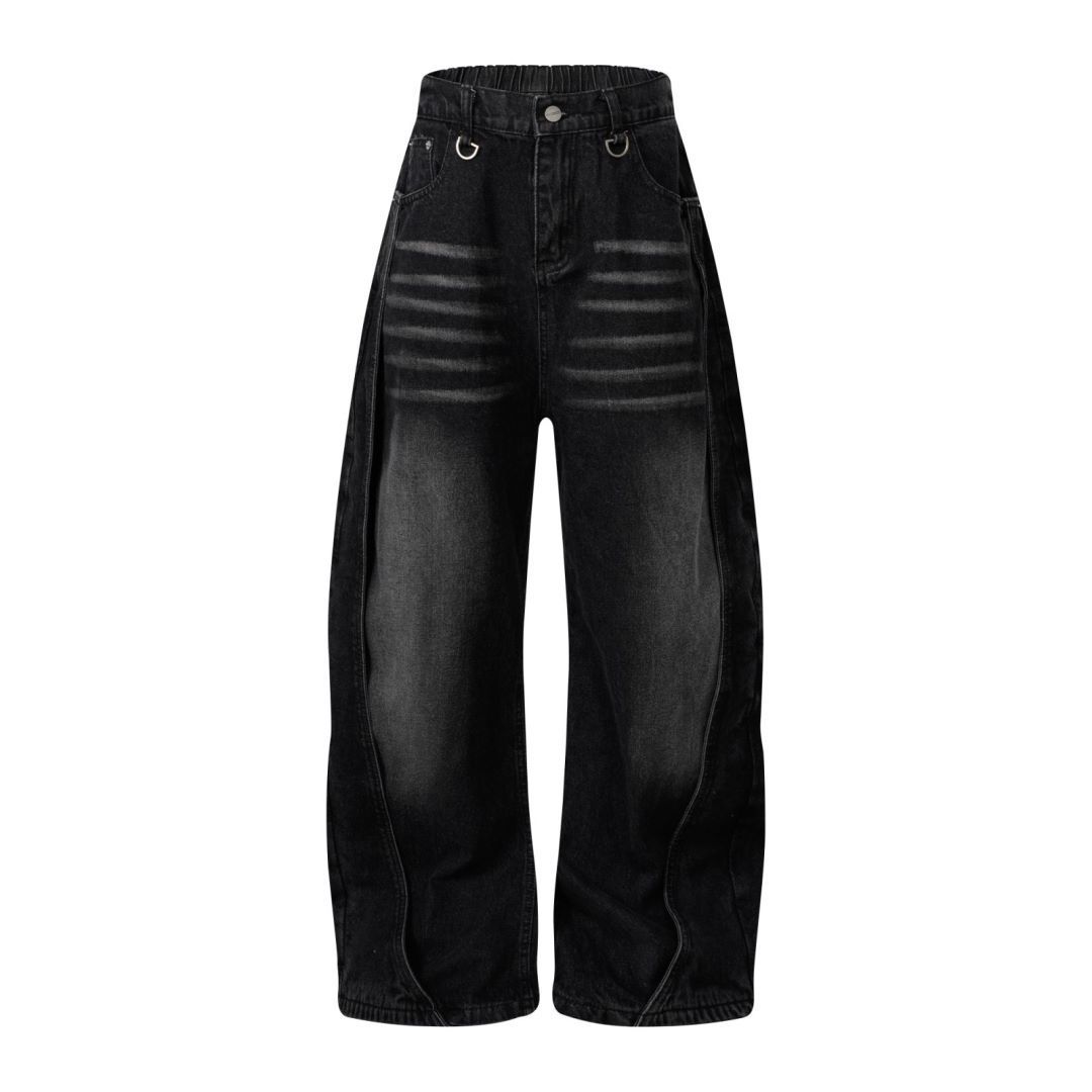 Men's Clothing Washed Distressed Patchwork Jeans Men's Niche High Street Scimitar Pants Loose Trousers_mkmklike.com
