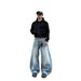 Vintage Washed High-Waisted Denim Pants – Unisex Distressed Wide-Leg Jeans With 90s Streetwear Vibe_mkmklike.com