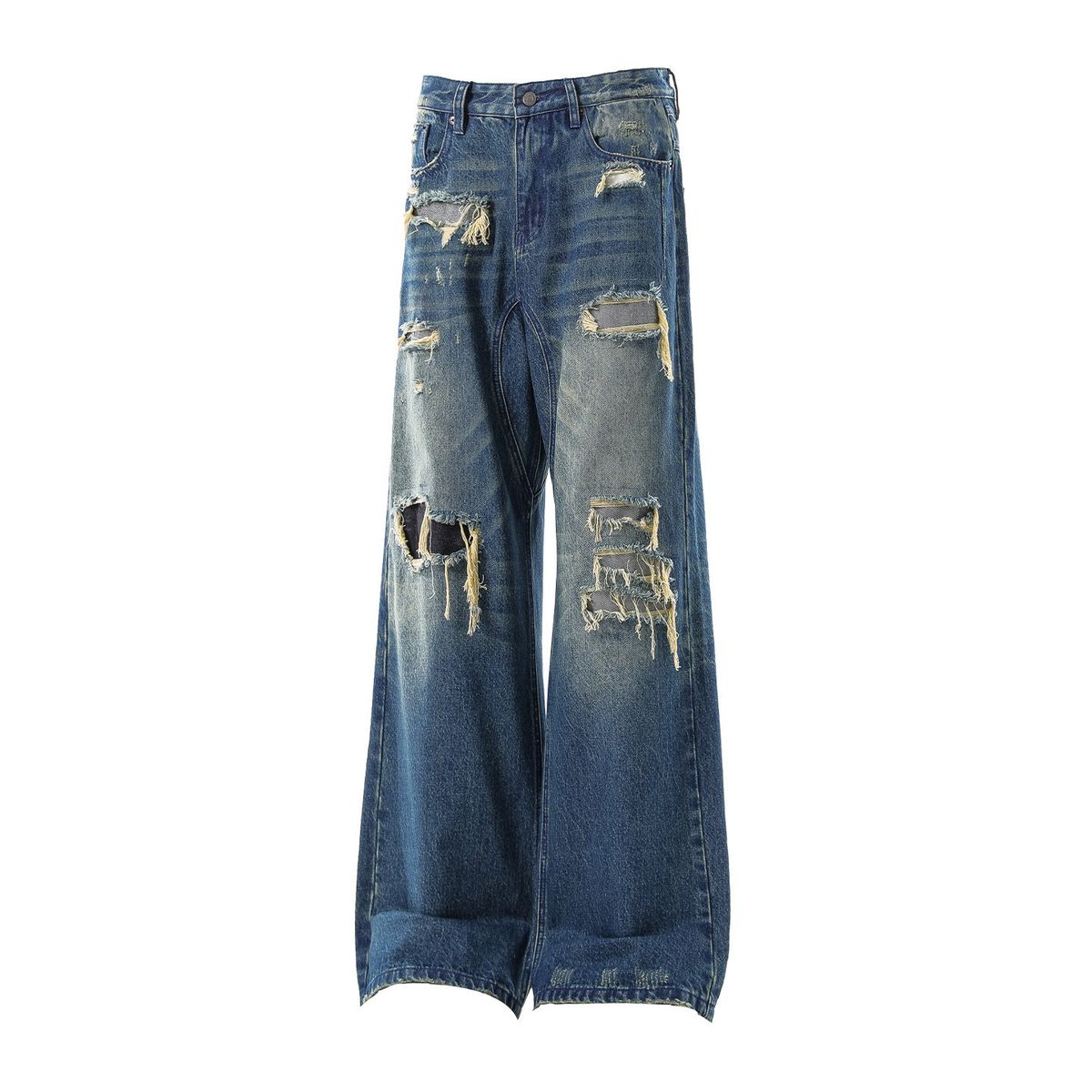 Men's Springtime American Retro Distressed Ripped Jeans Loose Casual Style Long Pants Street Niche Cool Vibe_mkmklike.com