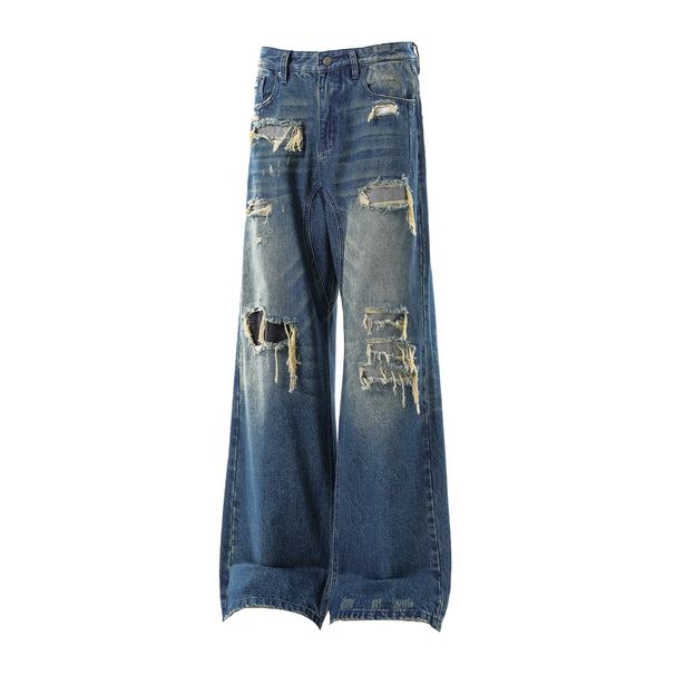 Men's Springtime American Retro Distressed Ripped Jeans Loose Casual Style Long Pants Street Niche Cool Vibe_mkmklike.com