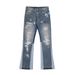 Men's Clothing Washed Old Damaged Holes Cat Whisker Embroidery Print Ink Splash Micro Flared Wide Leg Jeans Jeans_mkmklike.com