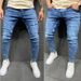 Men's Stretch Skinny Jeans With Distressed Frayed Hem, Comfortable Slim Fit Denim Pants_mkmklike.com
