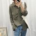 Chicco Tencel Long Sleeve Shirt Vintage Thin Loose Slimming Plus Size Denim Top Women Army Green Versatile_mkmklike.com