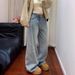 Gypsophila Rhinestone Heavy Craft Jeans For Women, Autumn And Winter Design, Loose Straight Wide-Leg Slimming Pants With_mkmklike.com