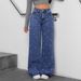 Women's Clothing Women's High Waist Straight Leg Jeans With Pearl Embellishments - Vintage Washed Denim Pants In Light Blue & Dark Blue_mkmklike.com