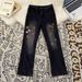 Men's Summer Hong Kong Style High Street Trendy Hip Hop Jeans Personality Letter Print Handsome Trousers_mkmklike.com