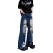 Vintage Washed Distressed Ripped Jeans For Men - Loose Straight Leg High Street Baggy Oversized Boyfriend Denim Pants_mkmklike.com