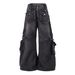 Men's Heavy-Duty Multi-Pocket Workwear Jeans Vintage Distressed Denim With Asymmetric Design & Flared Leg Edgy Streetwear For Urban Explorers_mkmklike.com