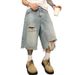 Men's Loose Fitting Ripped Jeans Trendy High Street Washed Distressed Wide Leg Cropped Blue Korean Style in Stock_mkmklike.com
