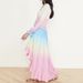 Women's Deep V Long Sleeve Gradient Printed Dress Long Skirt _mkmklike.com