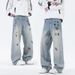 Cartoon Print Denim Jeans For Men – Loose Straight Leg Pants | Trendy Casual Streetwear With Graphic Art_mkmklike.com