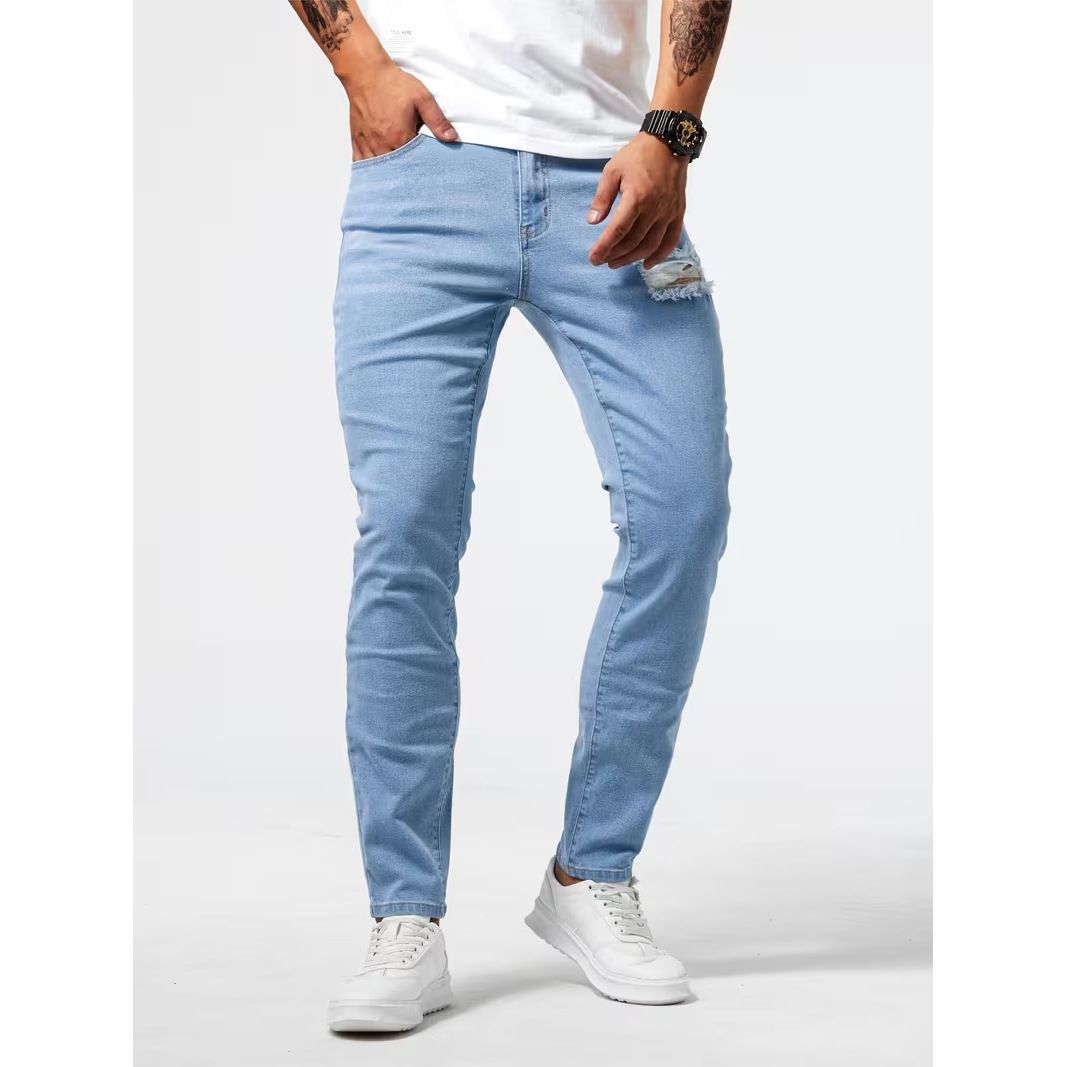 Men's Ripped Stretchy Slim Fit Jeans Style Long Pants Trendy Summer Style Version Skinny Jeans_mkmklike.com