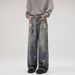 Men's Trendy Loose Wide Leg Straight Leg Jeans Digital Cut Print New AC Pants Clothing Wear Archer0603_mkmklike.com
