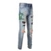 Men's Streetwear Slim-Fit Jeans Cobra Embroidered Vintage Washed And Distressed Denim Patchwork Mid-Rise Stretch Sizes 34 36_mkmklike.com