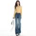 Retro Blue Stretchy Sweet And Spicy High-Waisted Flared Jeans For Women, New Early Autumn Style, Non-Tight-Fitting,_mkmklike.com