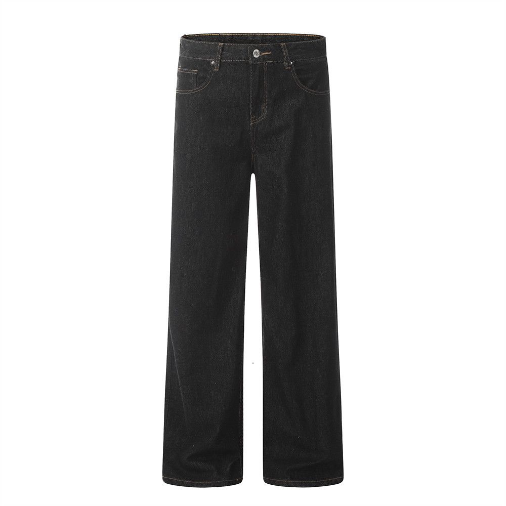 Men's Denim Straight-Leg Trendy Brand Design Sense Niche Edition Topstitch Loose Versatile Wide-Leg Casual Pants_mkmklike.com
