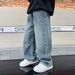 Woven Genius Whale Children's Jeans Spring And Autumn New Wide-Leg Loose Straight-Leg Student Boys' Pants Korean Version_mkmklike.com