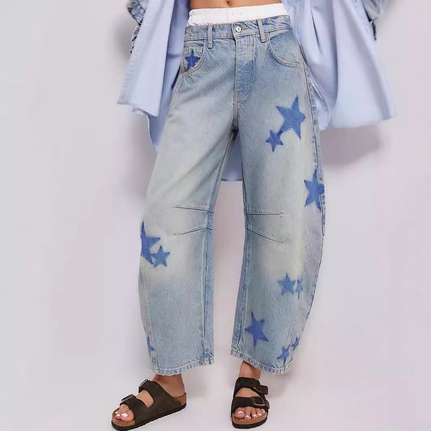 European And American Retro Low Waist Non-Stretch Washed Embroidered Jeans Women, New Autumn Street Style Wide-Leg_mkmklike.com