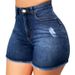 K Fashionable Stretch Slim Fit Ripped Tassel Denim Shorts For Women_mkmklike.com