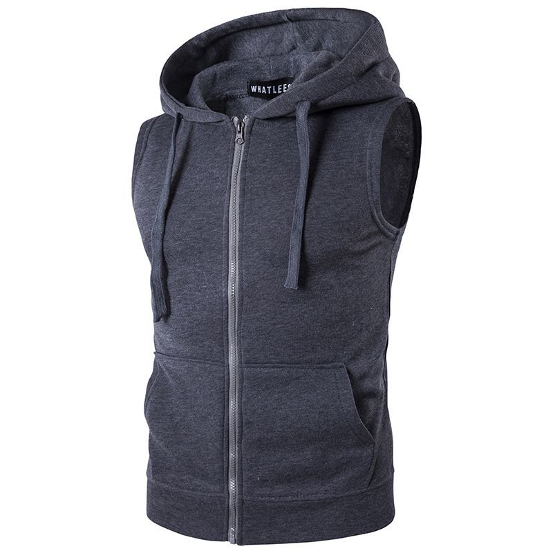 Men's Clothing New Men's Hooded Zipper Pocket Sweater Vest Jacket Hooded Vest M19_mkmklike.com