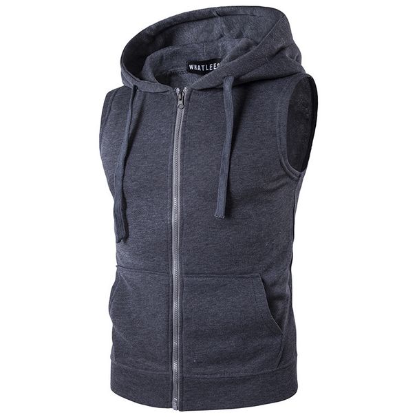 Men's Clothing New Men's Hooded Zipper Pocket Sweater Vest Jacket Hooded Vest M19_mkmklike.com