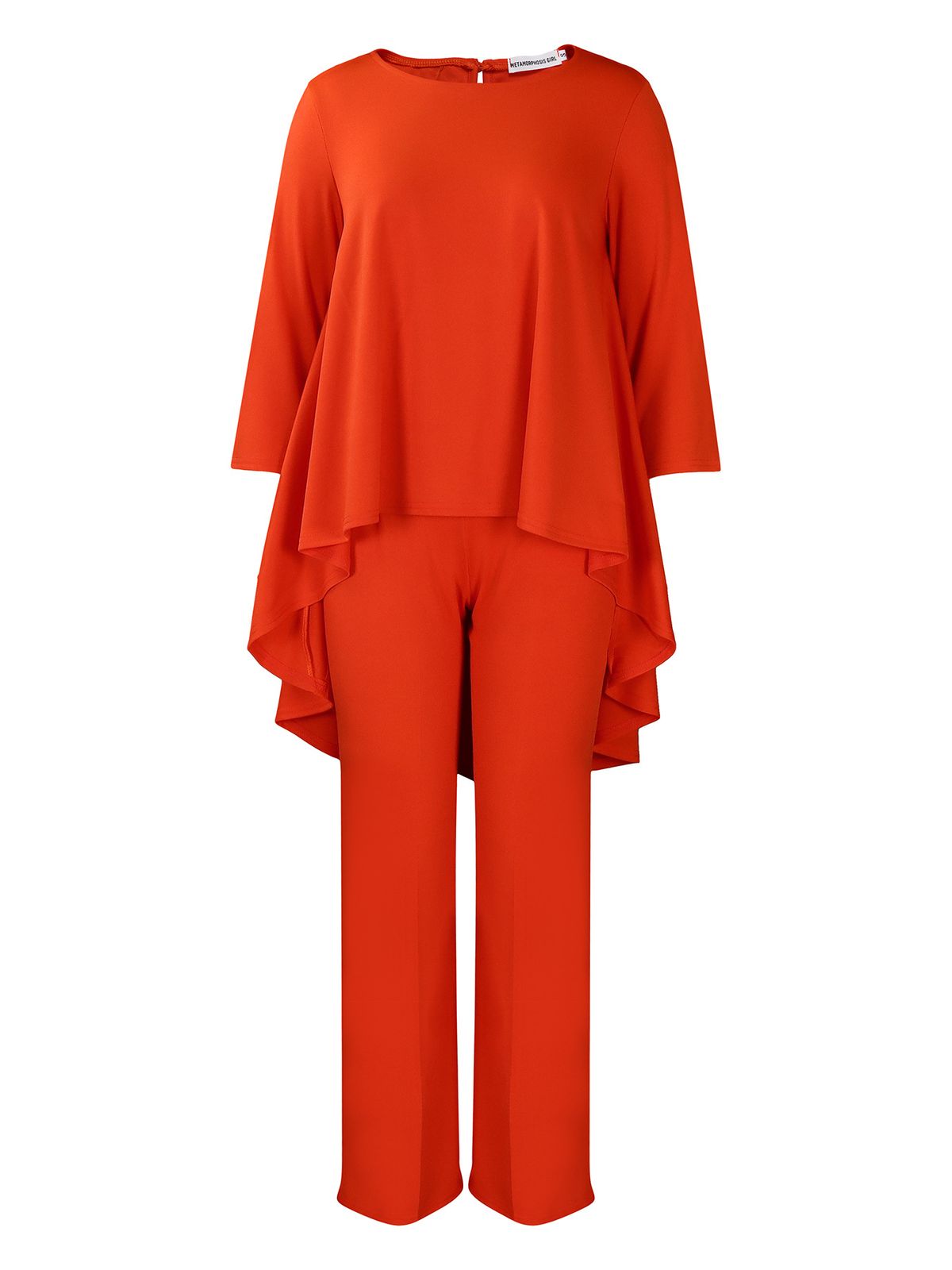 Women's Clothing fashionable temperament large size long sleeved tops wide leg pants suit_mkmklike.com