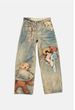 ELLE Correct Version AC2025 Autumn Winter Niche Design Sense Bear Stereoscopic Print Loose Straight Jeans For Women_mkmklike.com