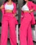 Women's Clothing, Elegant And Solid Color Split Sleeve Lapel Suit With Pockets And Straight Pants Suit_mkmklike.com