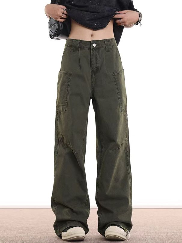 Unisex High Street Cargo Jeans – Multi-Pocket Loose Straight Fit, Retro Cleanfit Style For Men & Women_mkmklike.com
