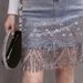 Women's Clothing personalized sequin embroidery patchwork denim skirt female elegant beaded tassel hip skirt high waist_mkmklike.com