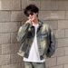 Loom Retro Yellow Mud Men's Short European And American Street Style Padded Shoulder Jacket Vintage Denim Coat_mkmklike.com