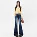 ELLE Wholesale Dropshipping American Low Waist Retro Hot Girl Dark Blue Slim Fit Stretch Flar Jeans Women Long Pants_mkmklike.com