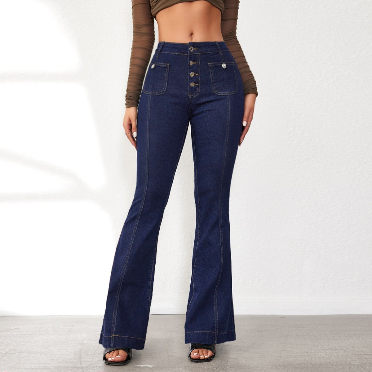Women's Clothing Women's Stretchy Slim Fit High Waist Bootcut Jeans With Button Details - Flattering & Comfortable Stretchy Slim Fit High Waist_mkmklike.com