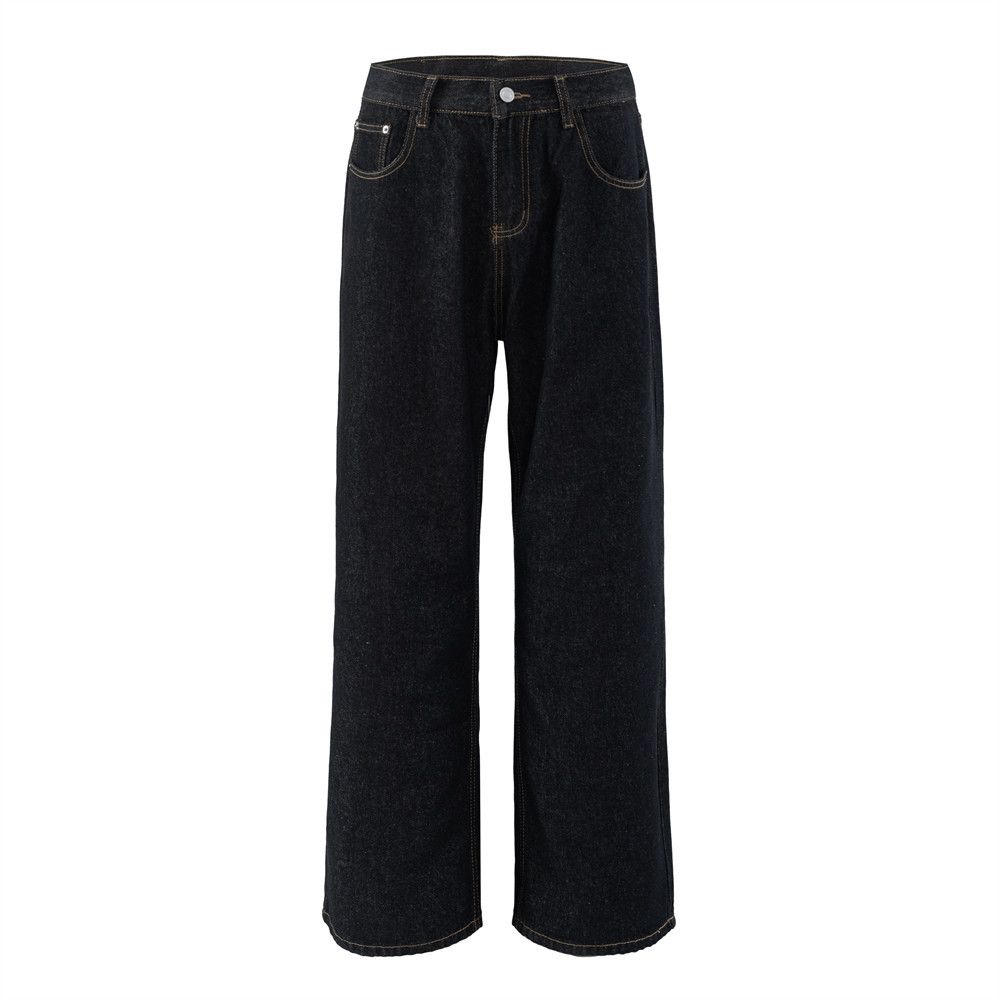 Men's Straight-Leg Ins Style American Street Fashion Basic Simple Versatile Loose Casual Pants Wide-Leg Dad Jeans_mkmklike.com