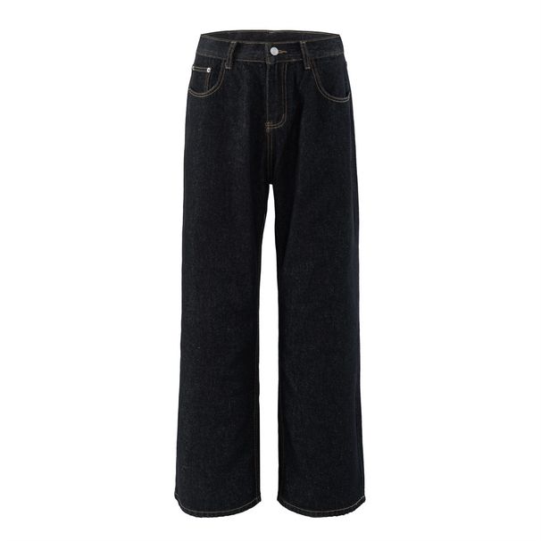 Men's Straight-Leg Ins Style American Street Fashion Basic Simple Versatile Loose Casual Pants Wide-Leg Dad Jeans_mkmklike.com