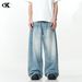 Men's Clothing Washed Blue Jeans For Men And Women Trendy And Versatile Loose And Casual Cleanfit Pants_mkmklike.com