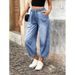 European And American Foreign Trade Cross-border Best-selling Women's Elastic Waist Jeans, Loose Fit, Slimming, Washed_mkmklike.com
