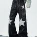 Retro Star Embroidered Jeans – Black High-Street Flared Denim Pants With Rhinestone Accents (S-3XL)_mkmklike.com