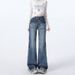 Wholesale High-gloss Blue American Retro Low-waist Flared Straight Jeans For Women, Loose And Slimming, Floor-length_mkmklike.com