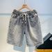 Vintage Washed Denim Shorts For Men, Comfortable Relaxed Fit 5-Pocket Casual Knee-Length Shorts With Adjustable Belt Loops_mkmklike.com