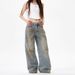 Vintage Washed Distressed Straight Leg Jeans For Men & Women – Retro Loose Fit Denim Pants With Artistic Design_mkmklike.com