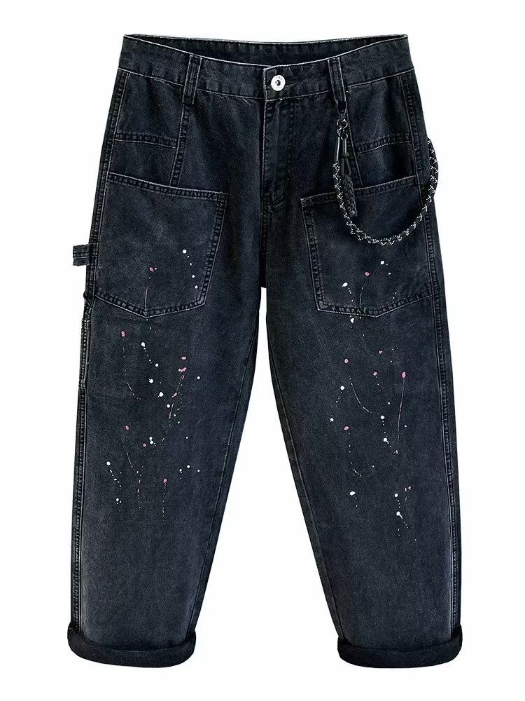 High-Street Straight Leg Washed Jeans For Men - Classic Black Denim Pants With Front Pocket Design (XL-3XL)_mkmklike.com
