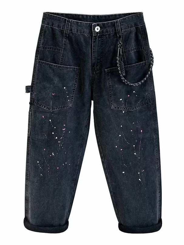High-Street Straight Leg Washed Jeans For Men - Classic Black Denim Pants With Front Pocket Design (XL-3XL)_mkmklike.com