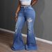 Women's Clothing Stretch Flared Jeans With Distressed Details - Comfortable & Stylish Denim Pants For Casual & Office Wear_mkmklike.com