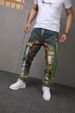 Streetwear Distressed Jeans For Men – High-Street Slim Fit Paint-Splatter Denim Pants, Non-Stretch Skinny Fit (28-40, Olive Green)_mkmklike.com