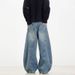 Vintage Washed Distressed Jeans – Retro Wide Leg Loose Fit For Men & Women, 90s Grunge Style With Curved Hem_mkmklike.com