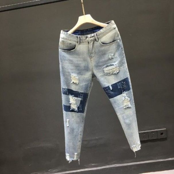 Ripped Jeans Men's Hong Kong Style New Fashion Brand Youth Fashion Nine-point Pants Slim Foot Pants Trendy Beggar Pants_mkmklike.com